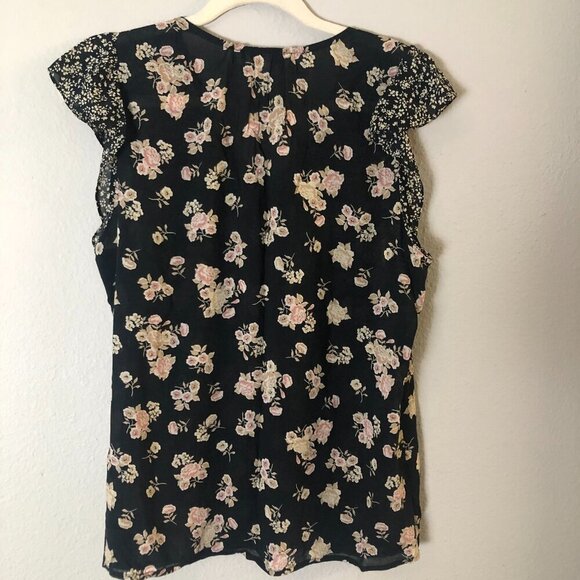 DR2 DANIEL RAINN Black Pink Floral Flutter Short Sleeve Blouse Top Womens size M - Picture 6 of 8